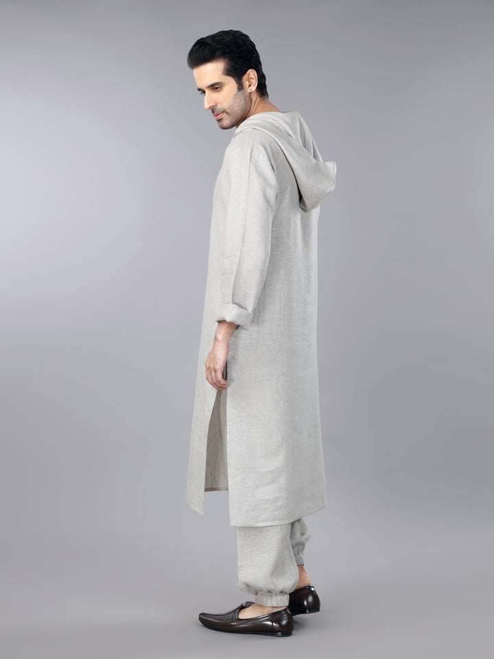 Natural Linen Hoodie Kurta Set