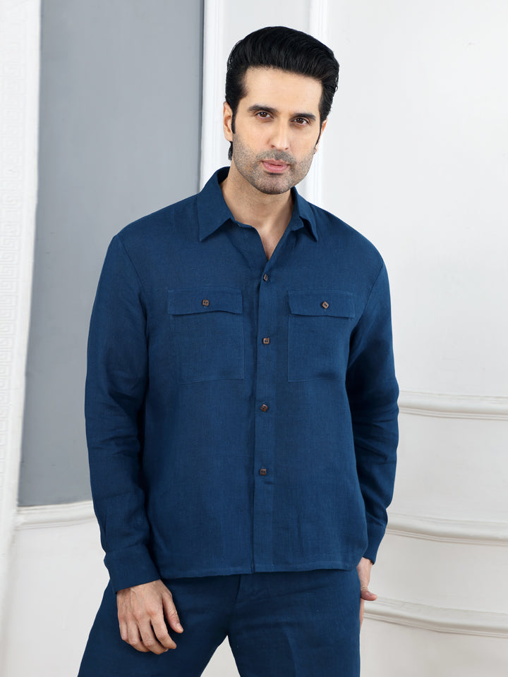 Indigo Linen Shirt & Trouser Set