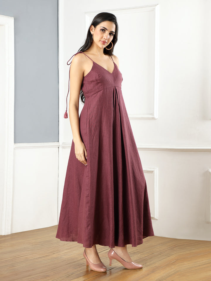 Plum Linen Flared Maxi Dress