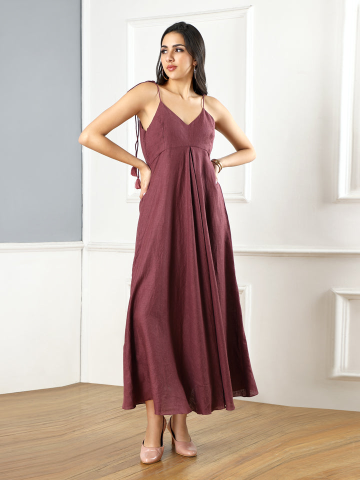 Plum Linen Flared Maxi Dress