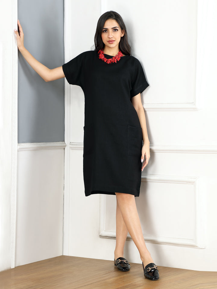 Pitch Black Linen Pocket Dress & Shirt Set