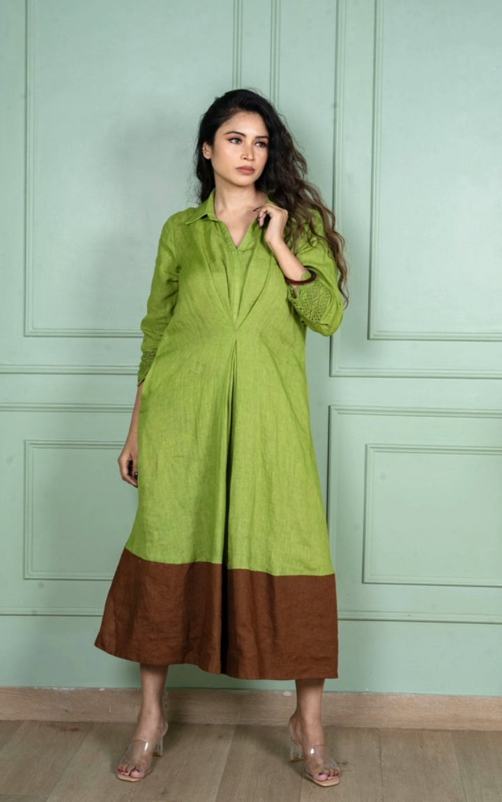 Leaf Green Linen Dress