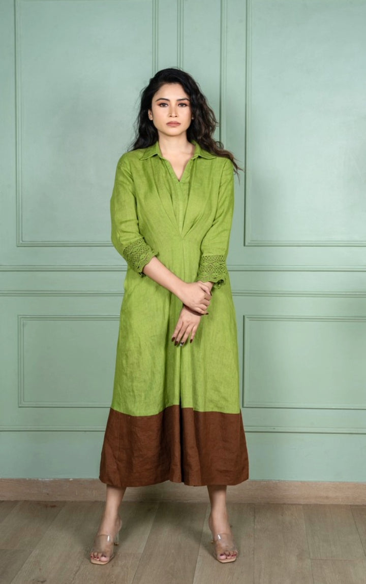 Leaf Green Linen Dress