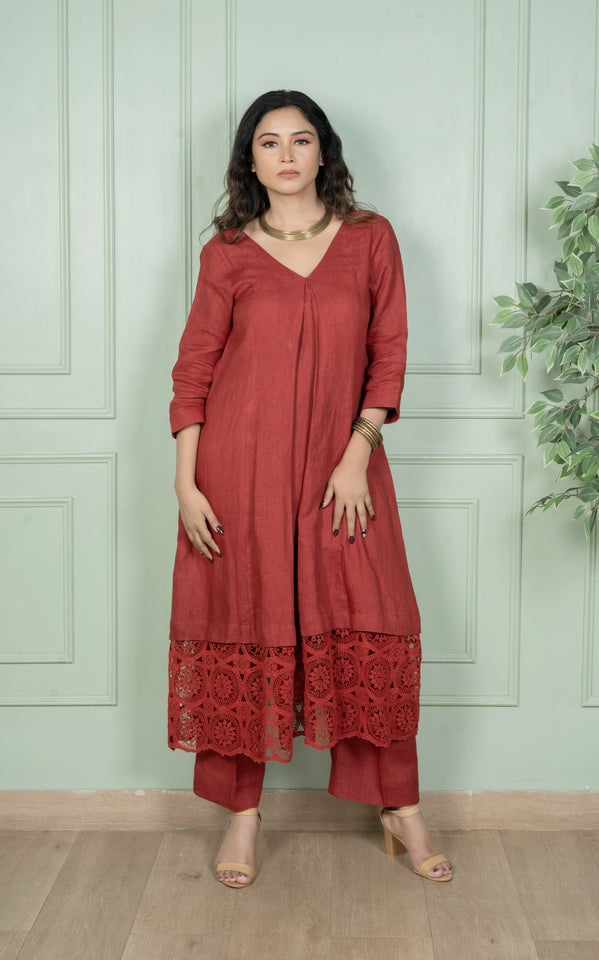 Rose Linen Kurta Set