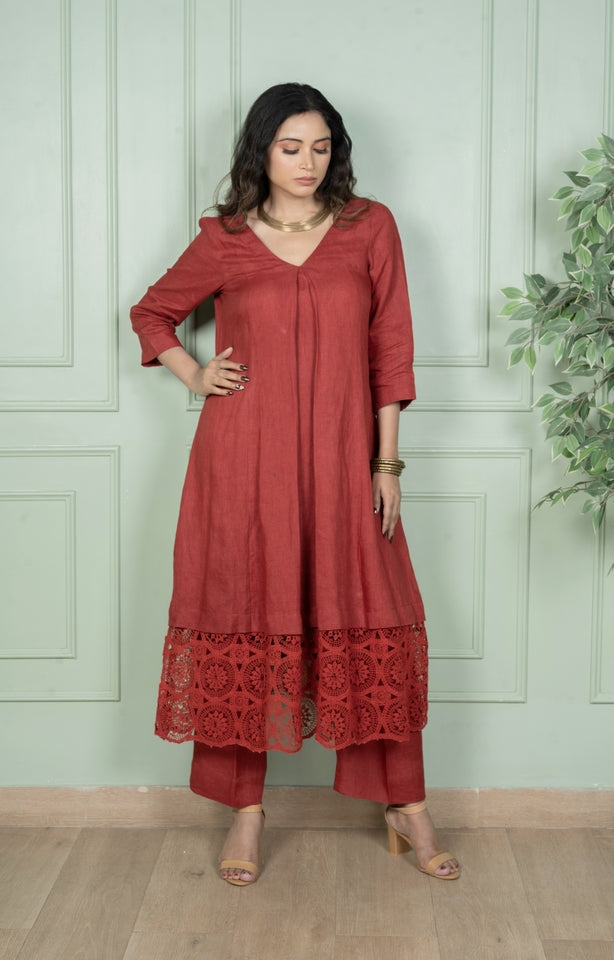 Rose Linen Kurta Set