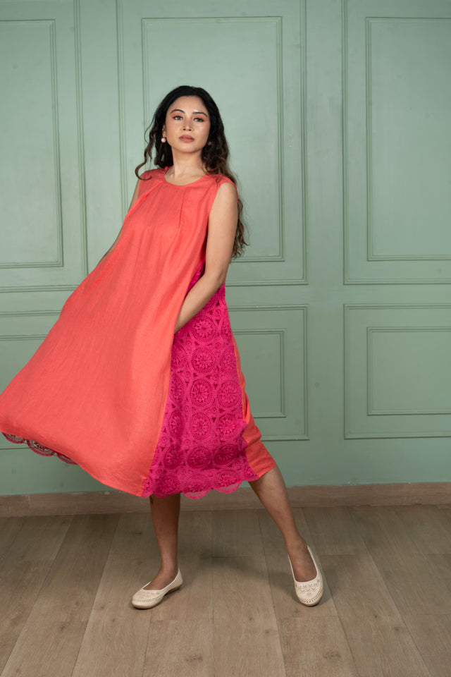 Salsa & Pink Linen Dress