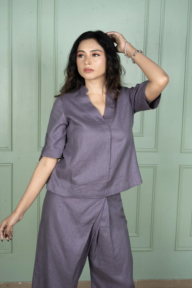 Berry Purple Linen Pleated Coord Set