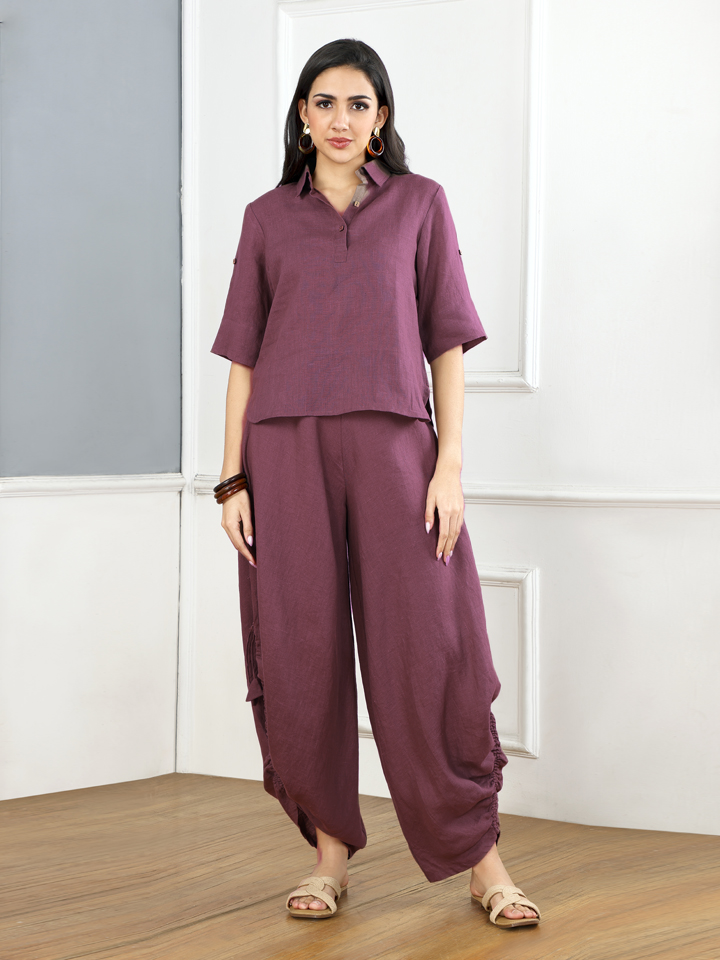 Mocha Mousse Linen Top & Cowl Pants