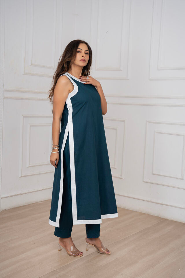 Indigo Linen Kurta Set