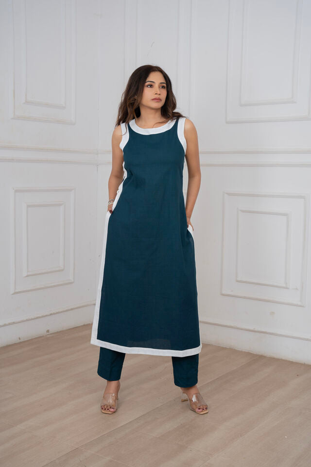 Indigo Linen Kurta Set