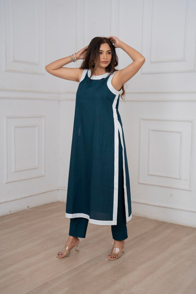 Indigo Linen Kurta Set