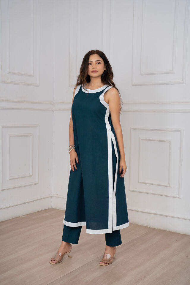 Indigo Linen Kurta Set