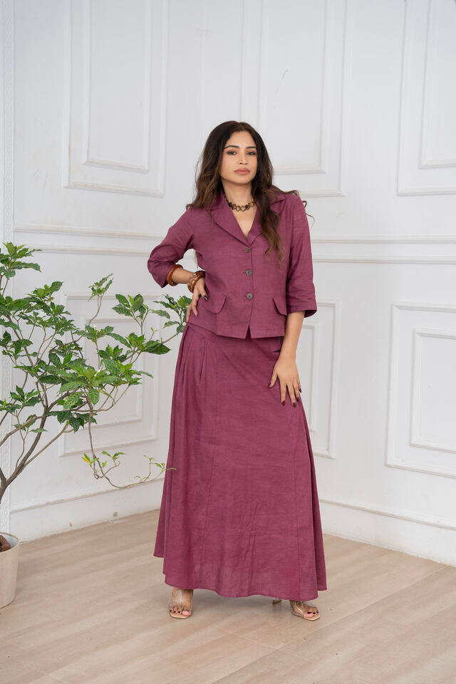 Plum Linen Blazer & Skirt Set