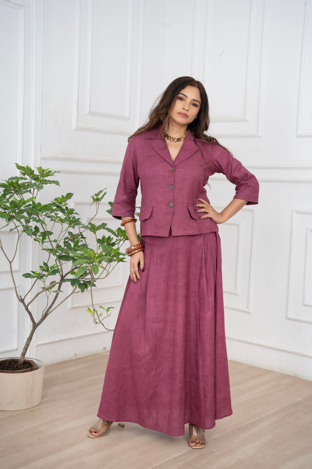 Plum Linen Blazer & Skirt Set