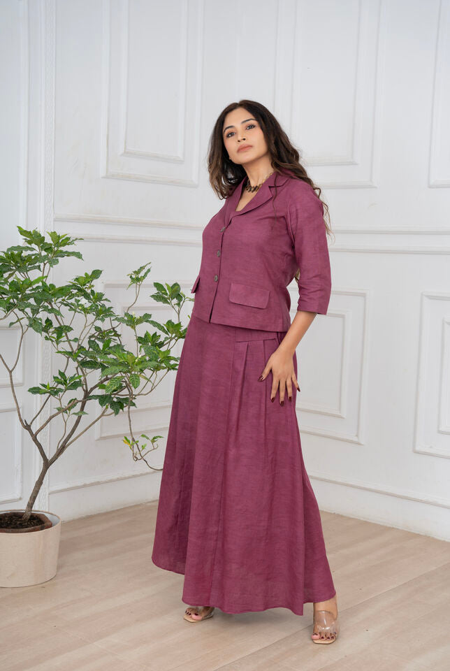 Plum Linen Blazer & Skirt Set