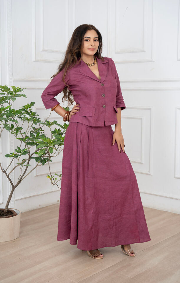 Plum Linen Blazer & Skirt Set