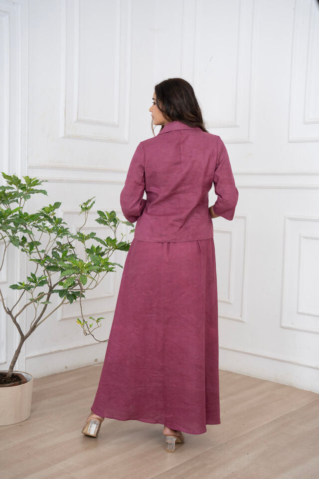 Plum Linen Blazer & Skirt Set