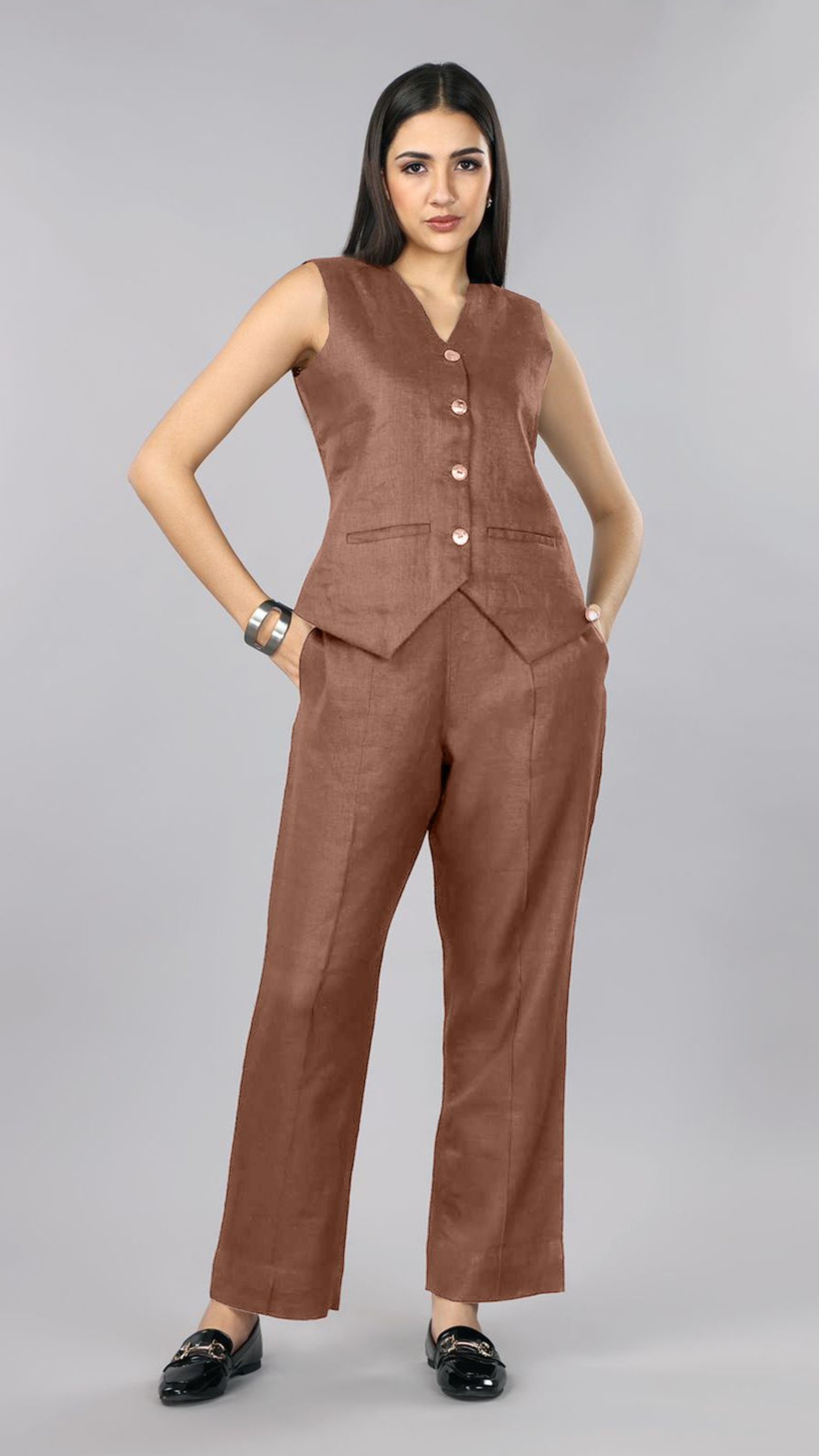 Pitch Black Linen Waist Coat Set