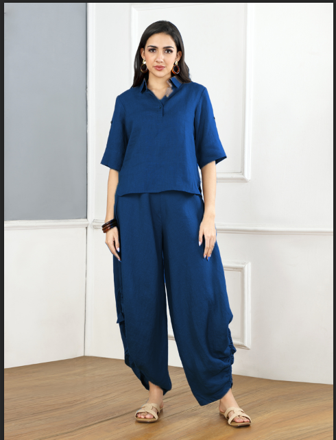 Mocha Mousse Linen Top & Cowl Pants