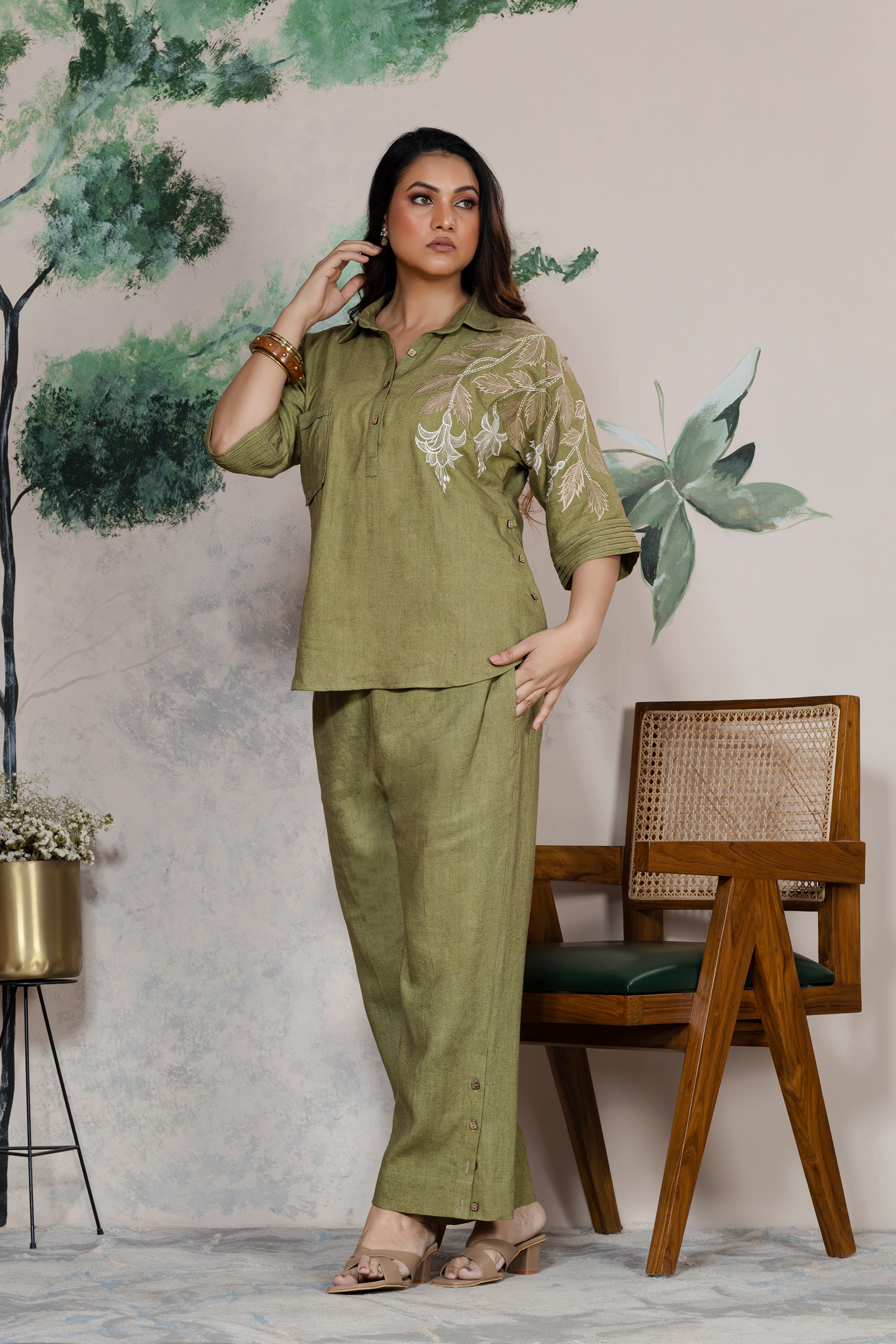 Olive Linen Coord Set