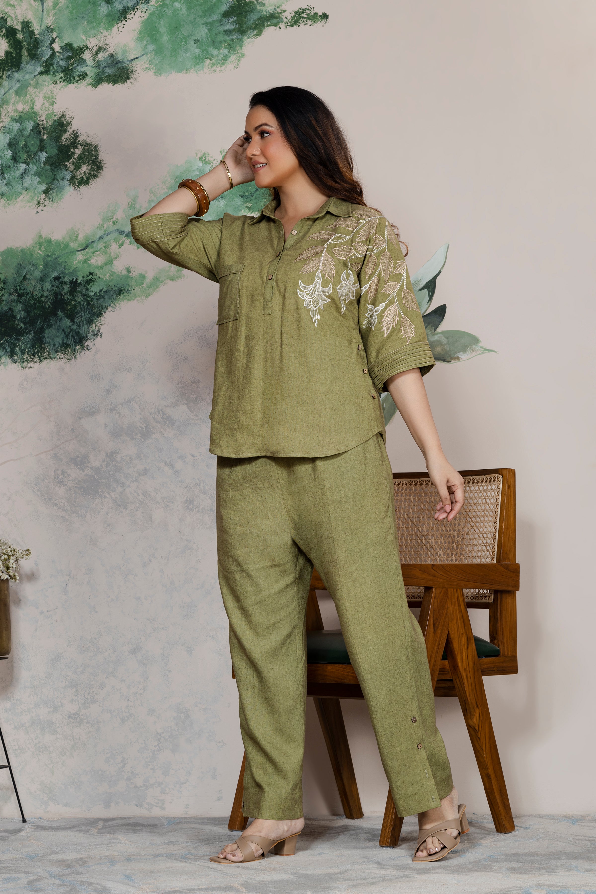 Olive Linen Coord Set