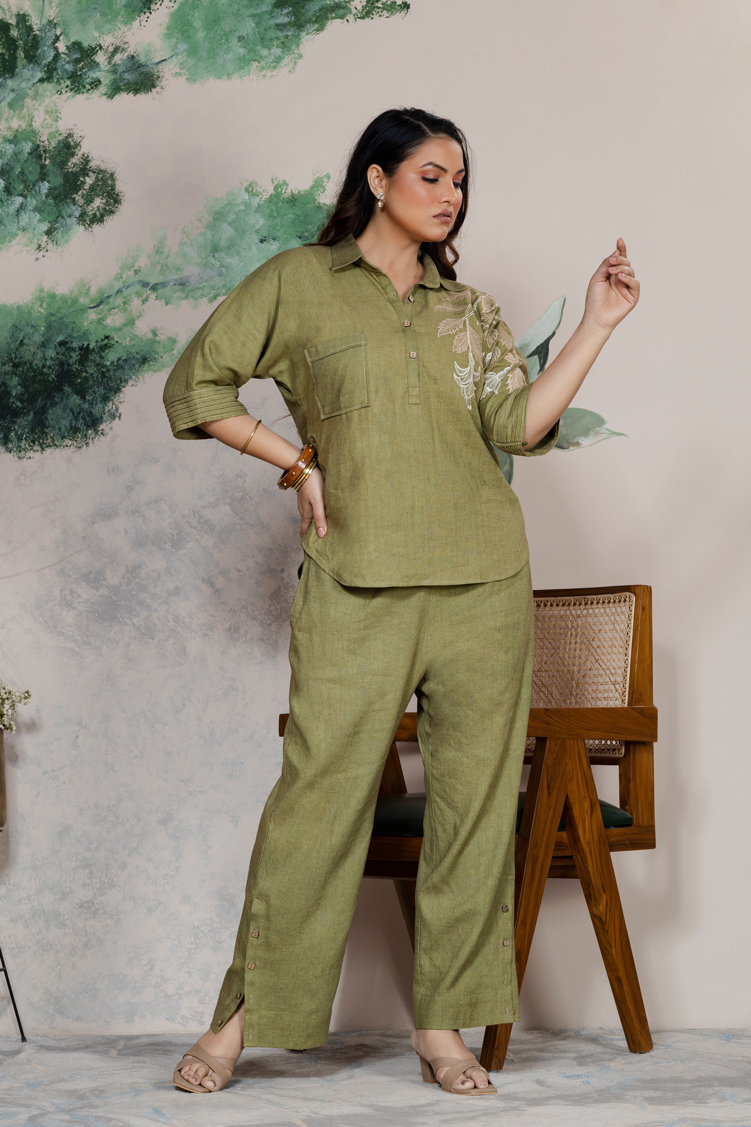 Olive Linen Coord Set