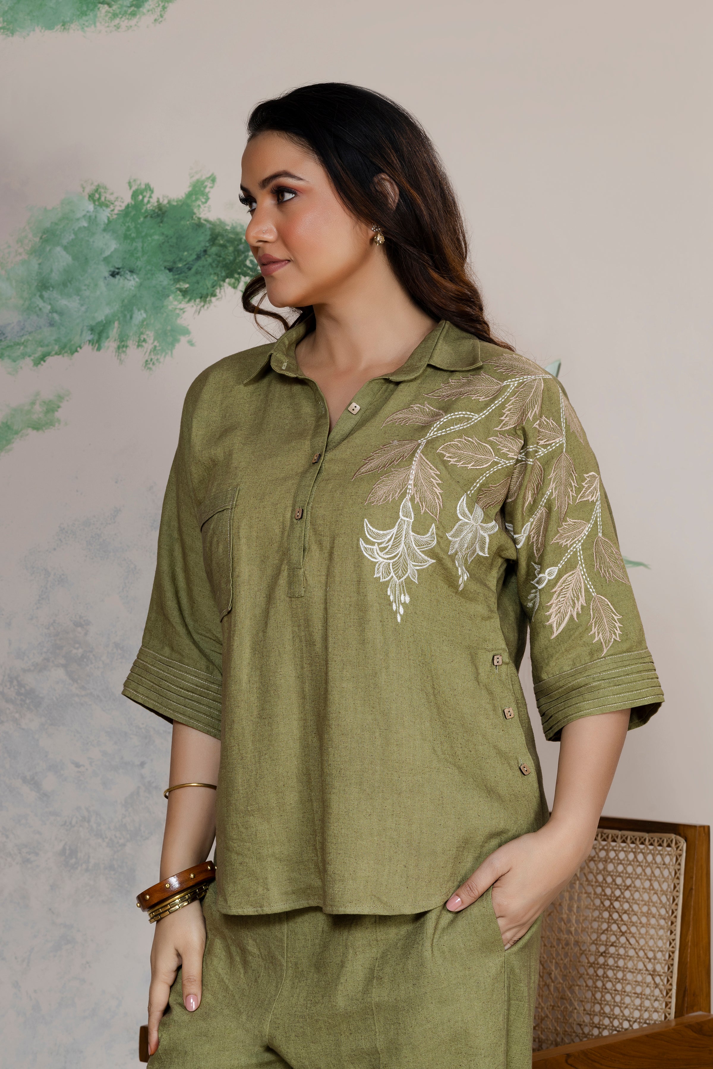 Olive Linen Coord Set