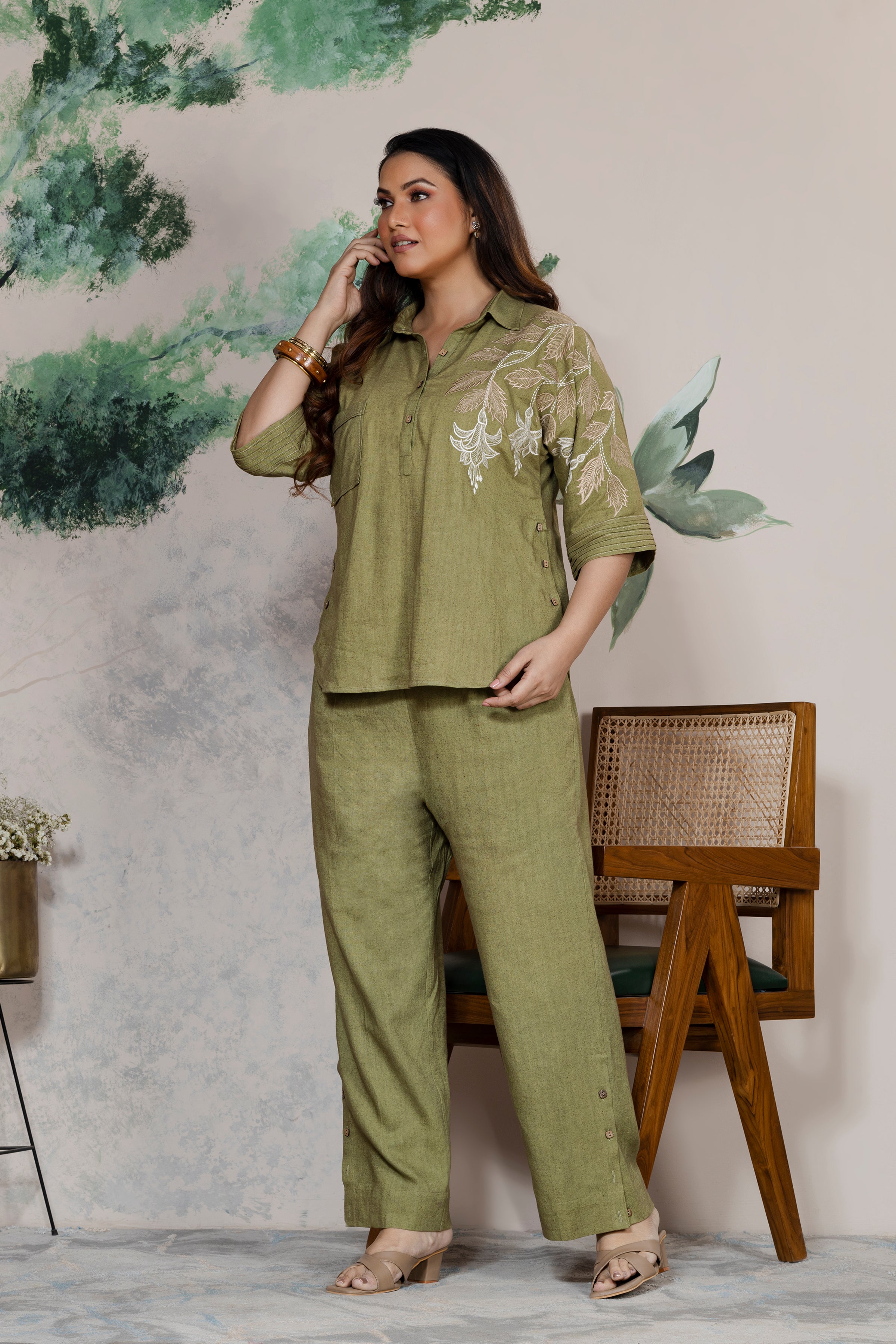 Olive Linen Coord Set