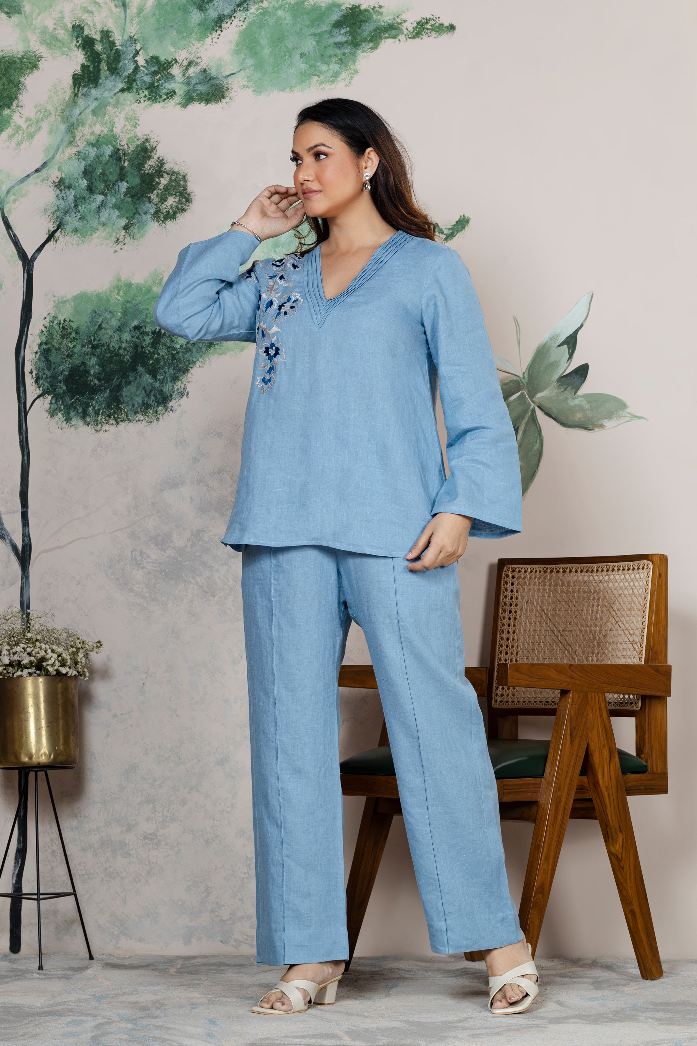 Occean Blue Linen Coord Set