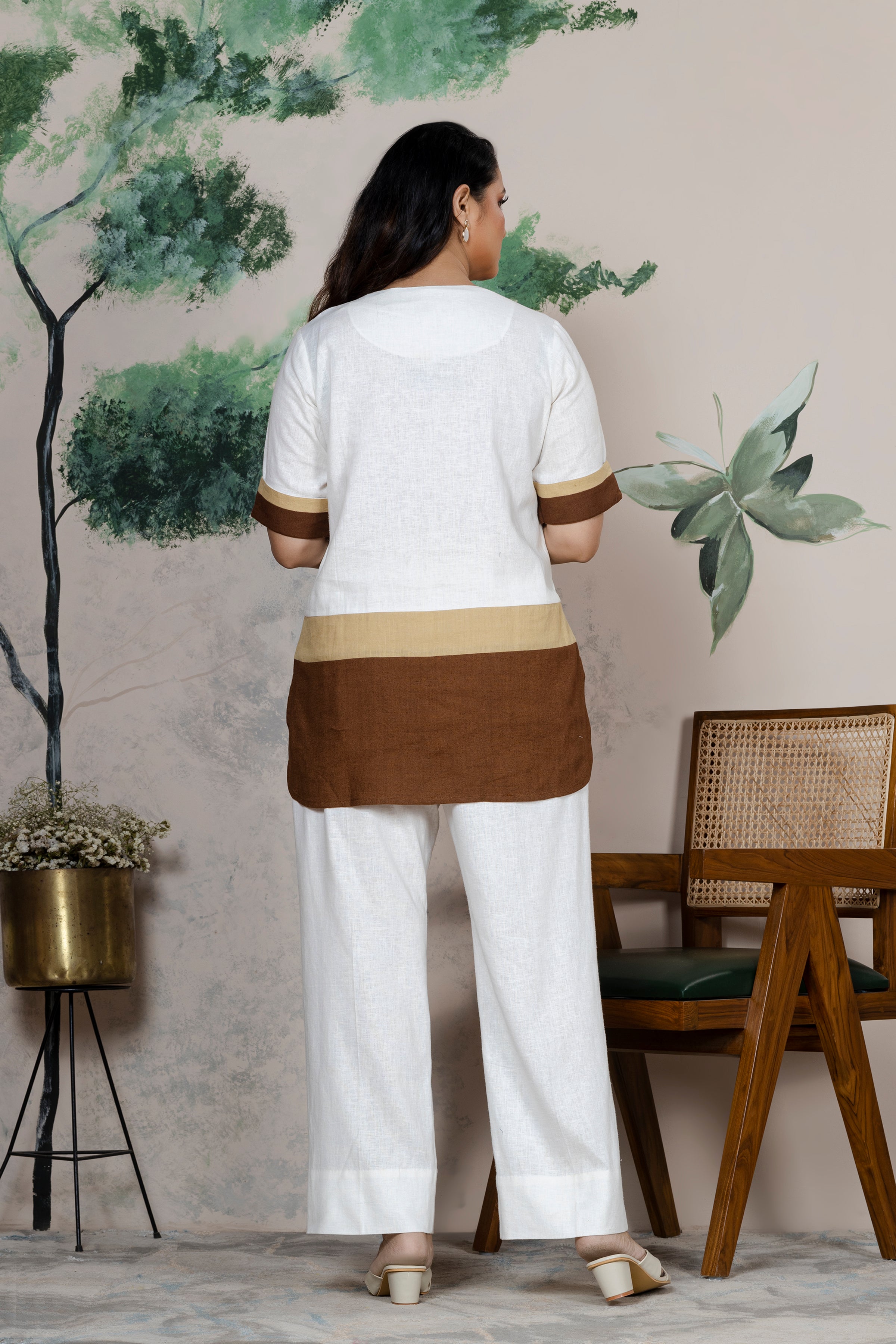 Ivory Linen Embroidered Coord Set