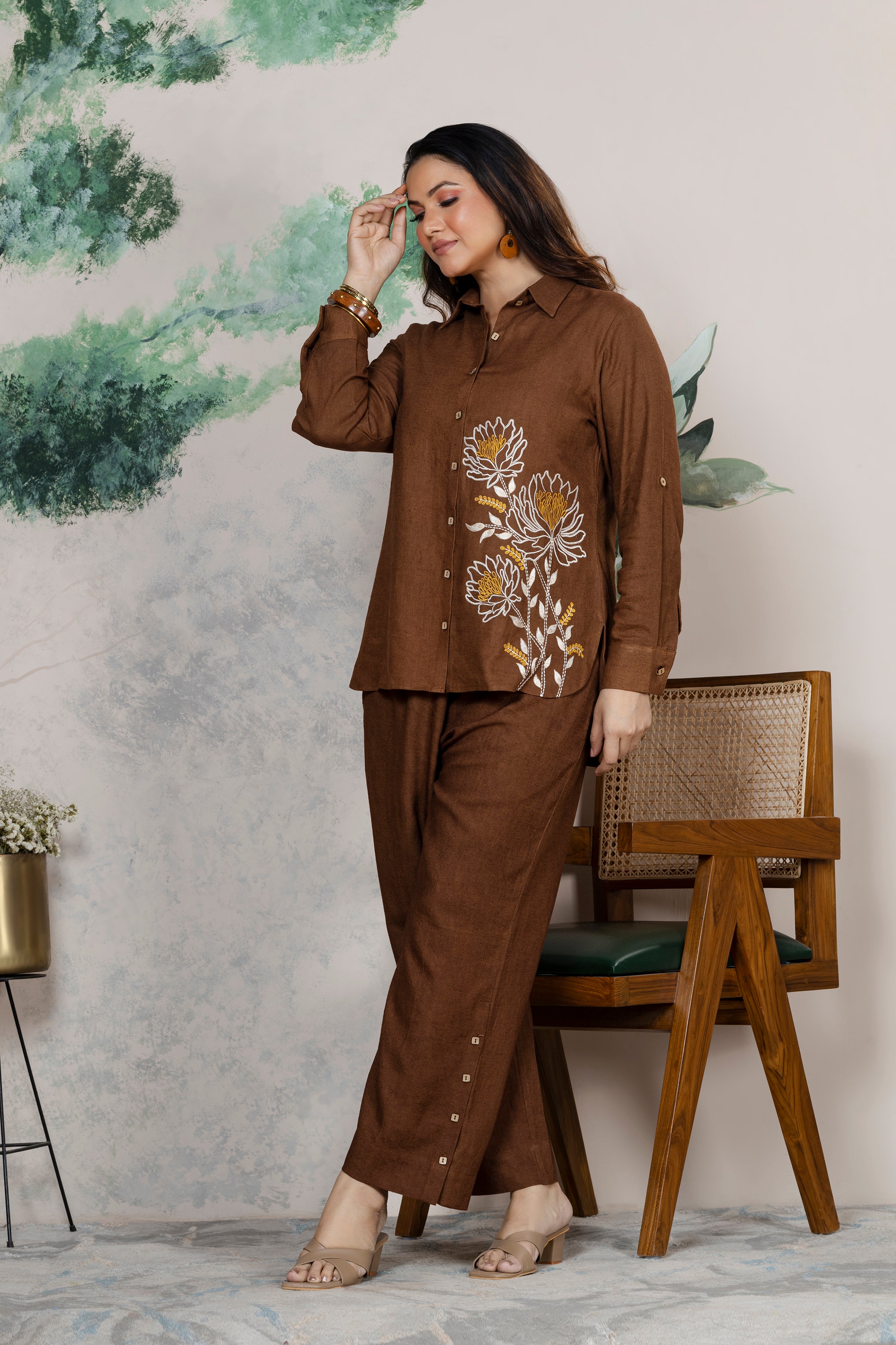 Rustic Brown Linen Coord Set