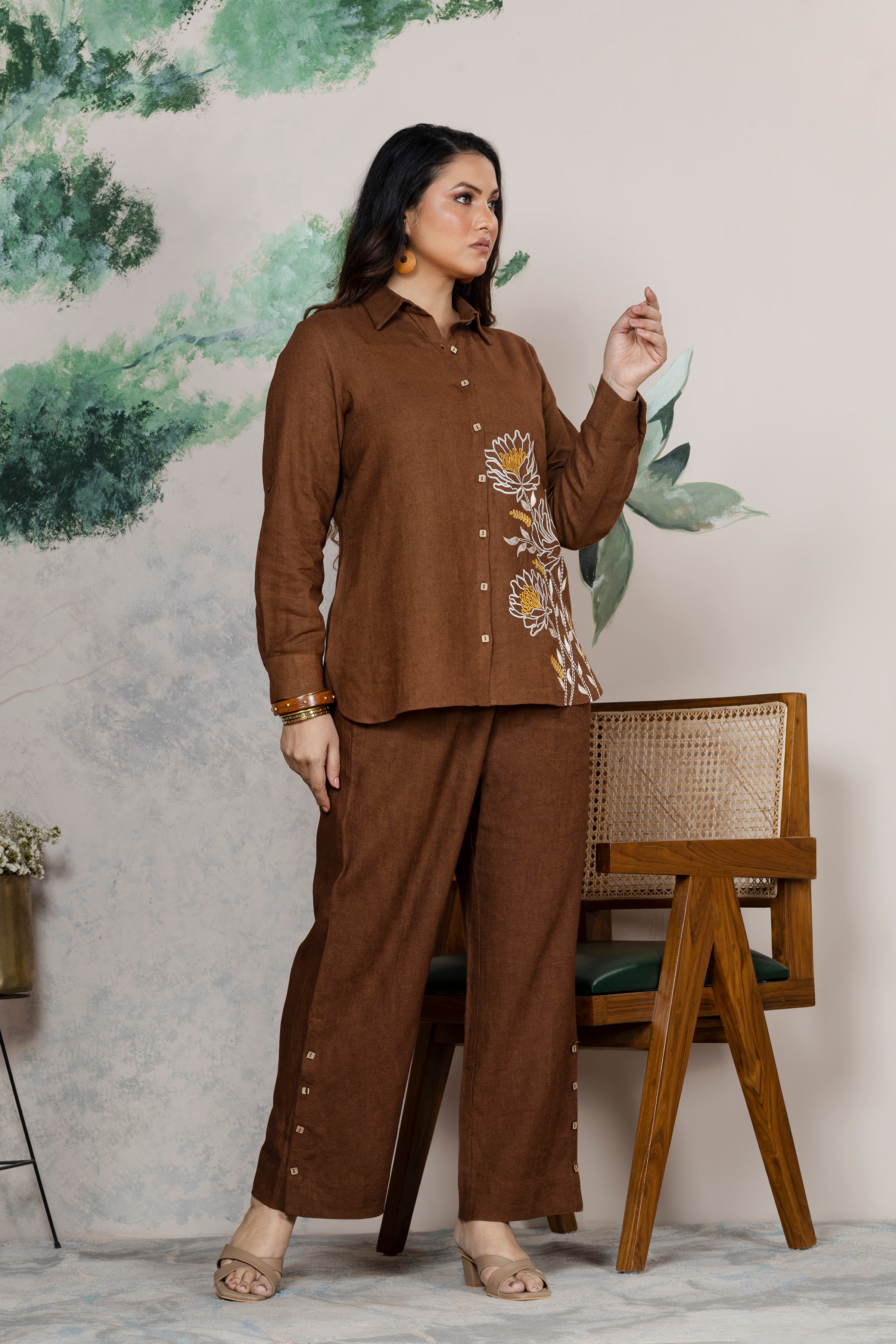 Rustic Brown Linen Coord Set