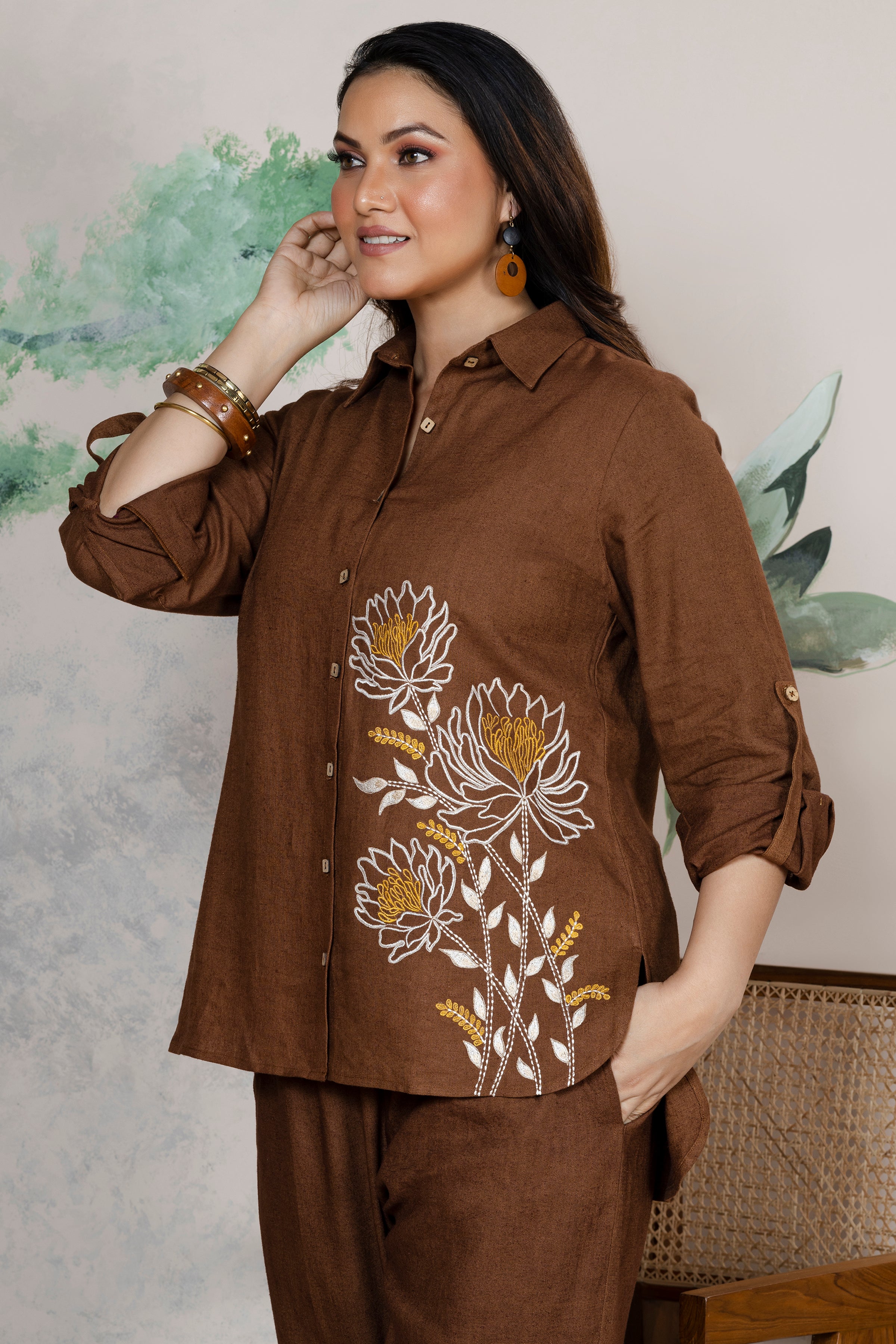 Rustic Brown Linen Coord Set