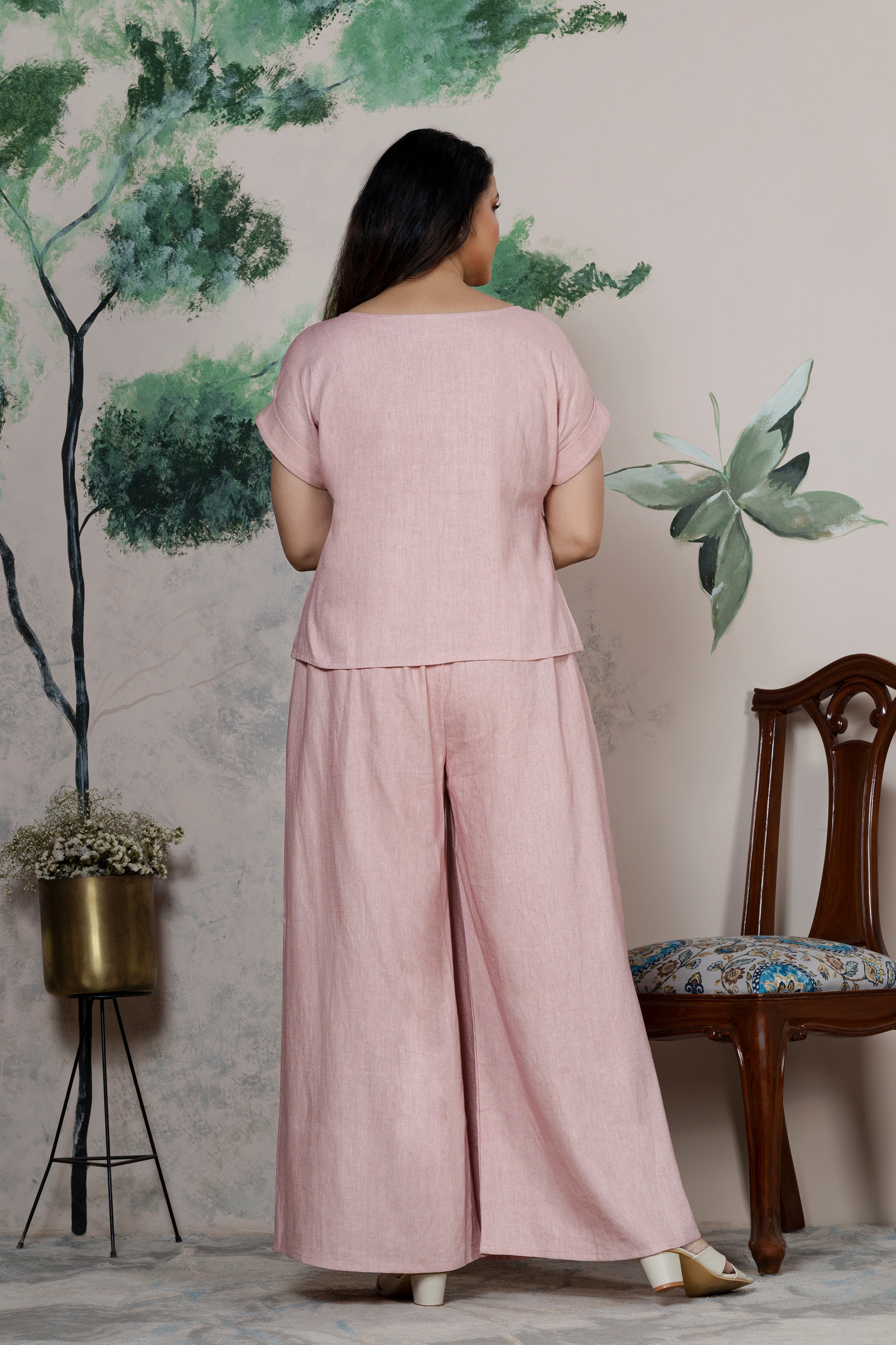 Flamingo Linen Pocket Embroidered Coord Set