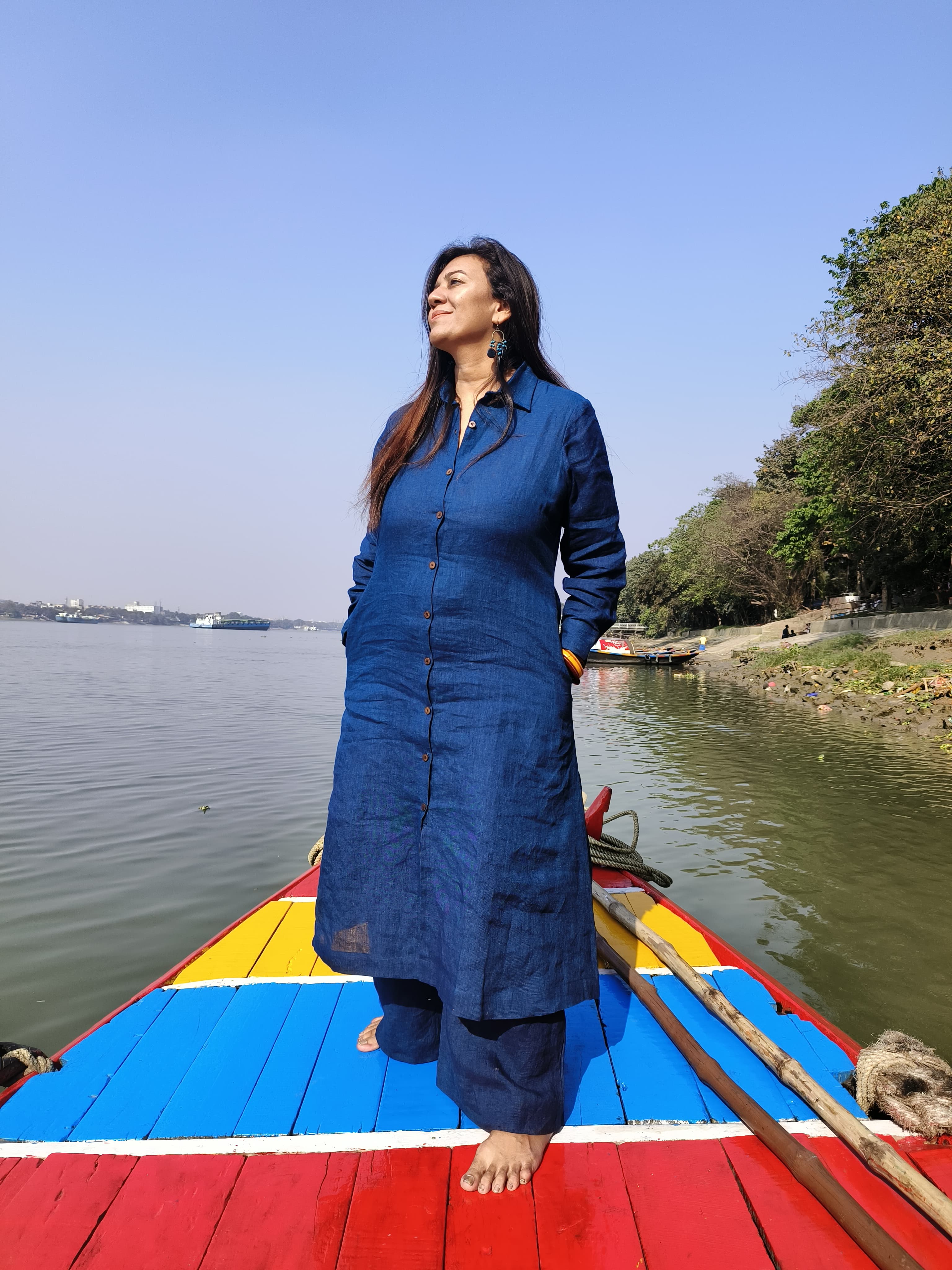 Natural Linen Shirt Style Kurta and Palazzo Set