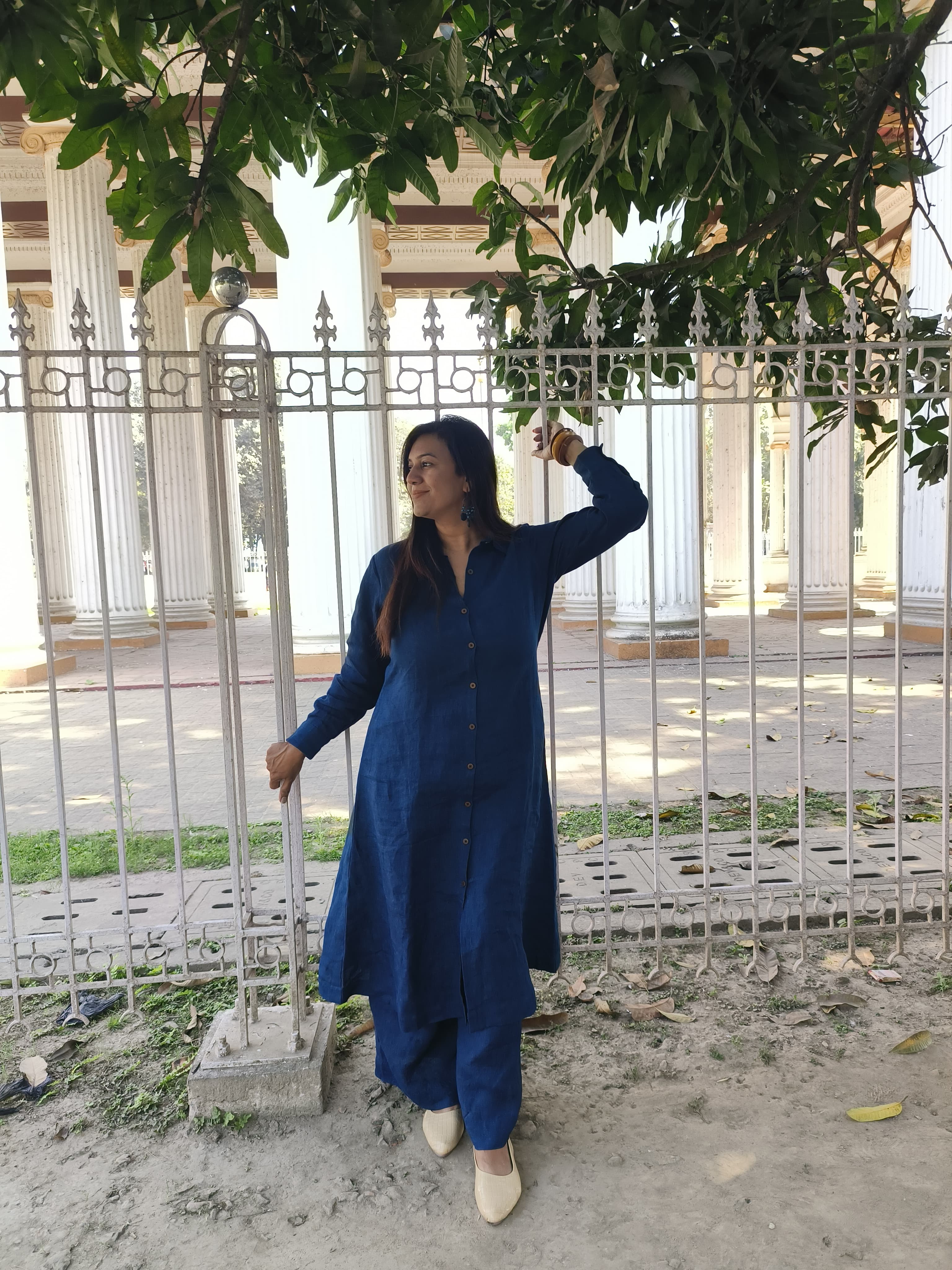 Natural Linen Shirt Style Kurta and Palazzo Set