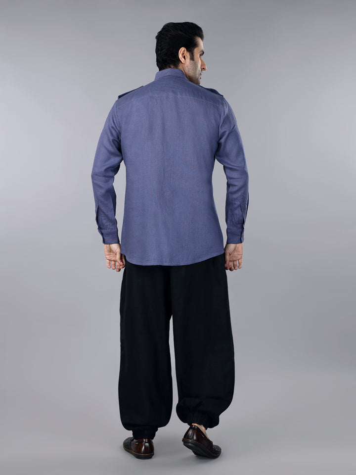 Slate Grey Linen Pocket Shirt