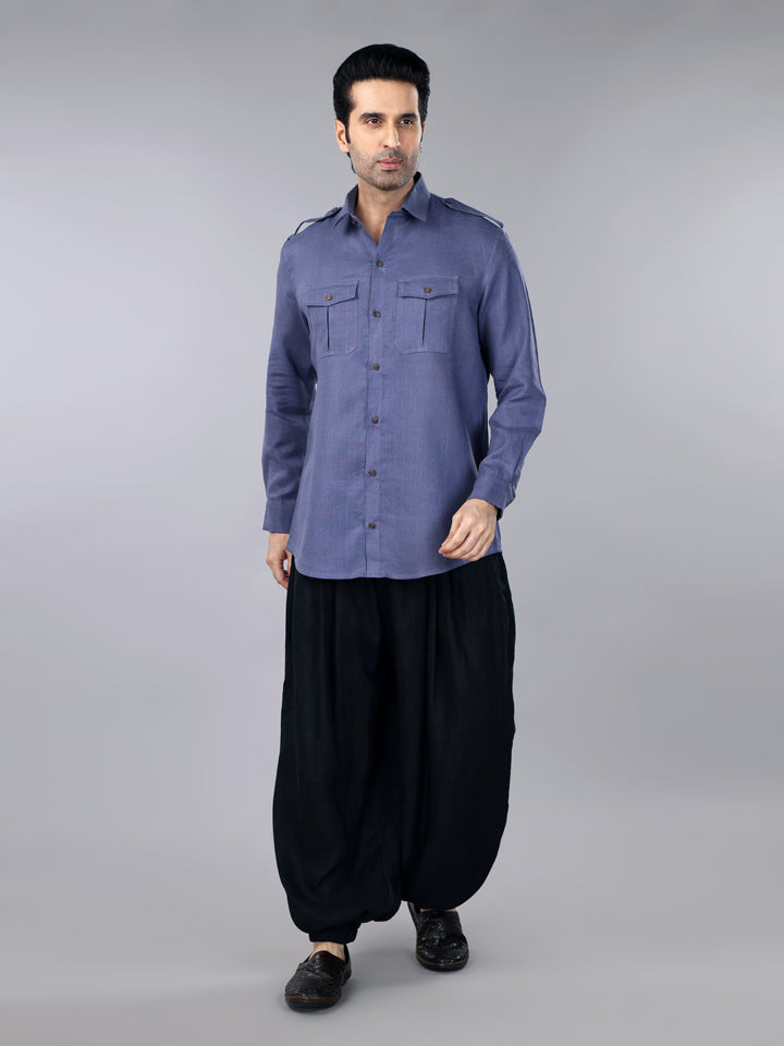 Slate Grey Linen Pocket Shirt