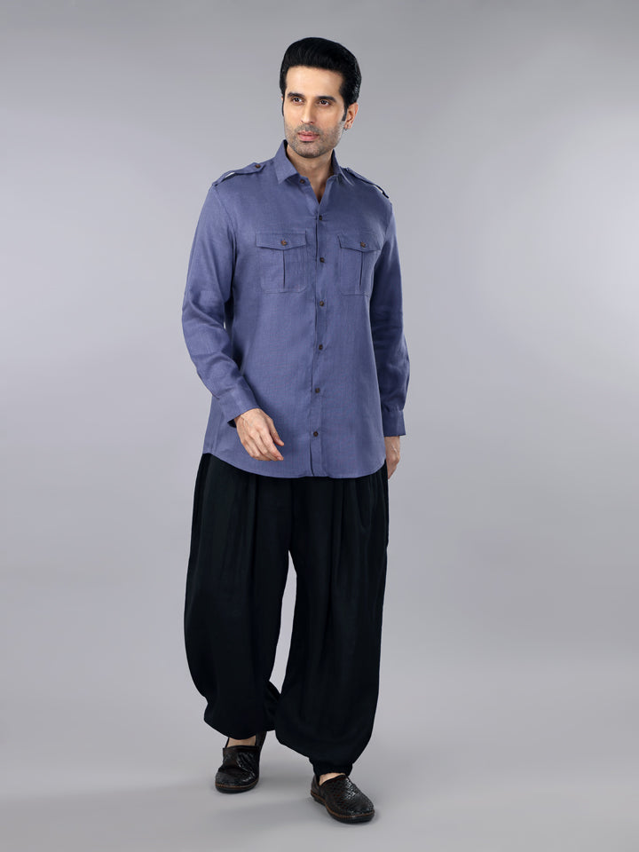 Slate Grey Linen Pocket Shirt