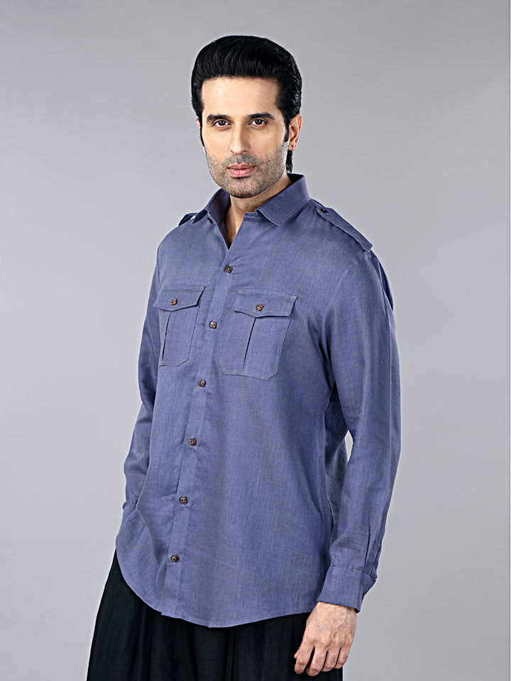 Slate Grey Linen Pocket Shirt