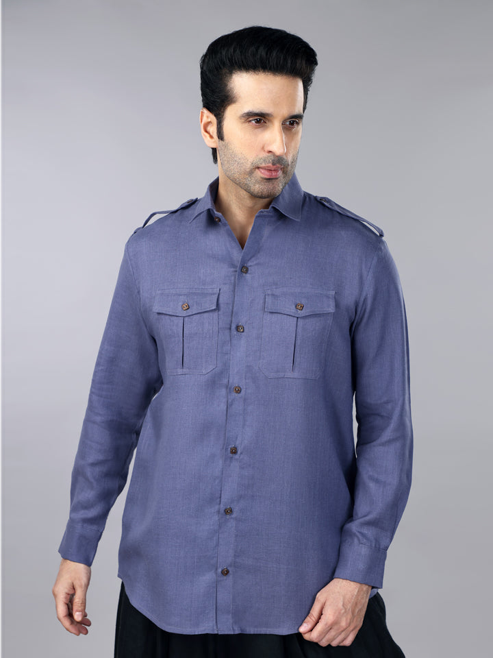 Slate Grey Linen Pocket Shirt