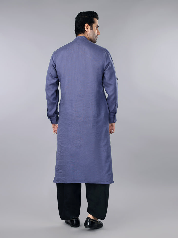 Slate Grey Linen Overlap Kurta & Salwar Set