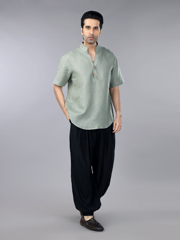 Sage Green Linen Casual Short Sleeves Shirt