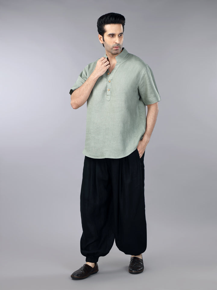 Sage Green Linen Casual Short Sleeves Shirt