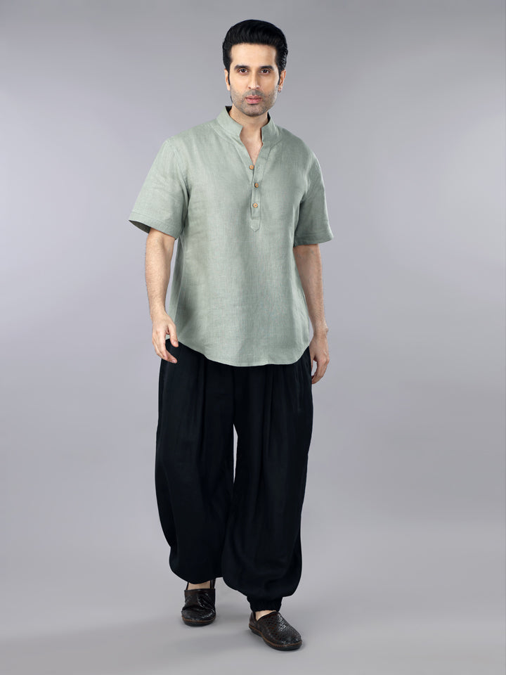 Sage Green Linen Casual Short Sleeves Shirt