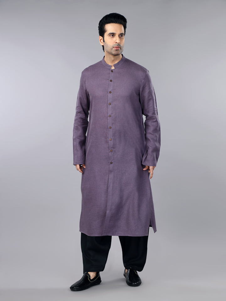 Berry Purple Linen Shervani Kurta & Salwaar Set